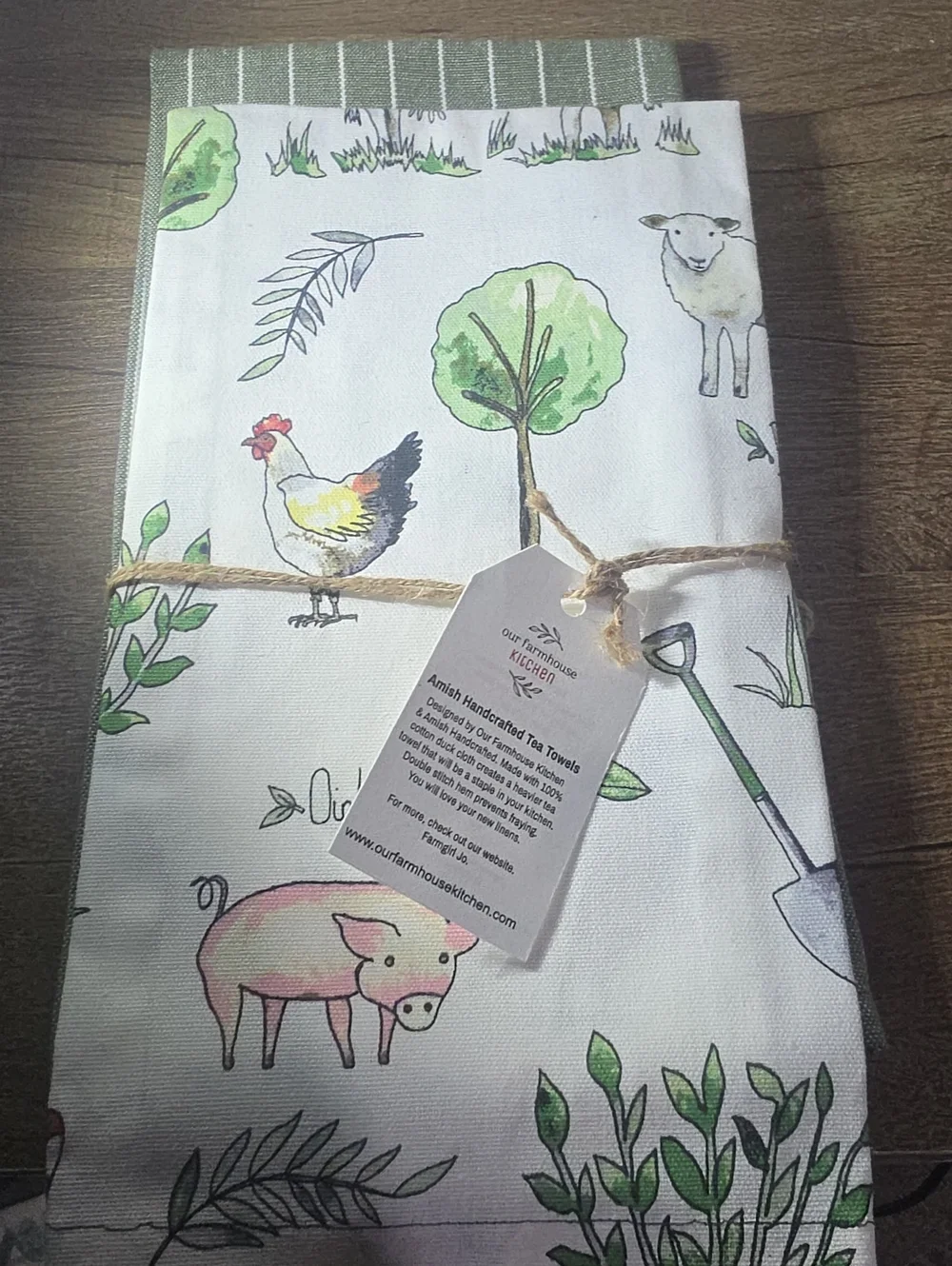 Our Farmhouse Kitchen Green & White Farm Animal Tea Towels - Set